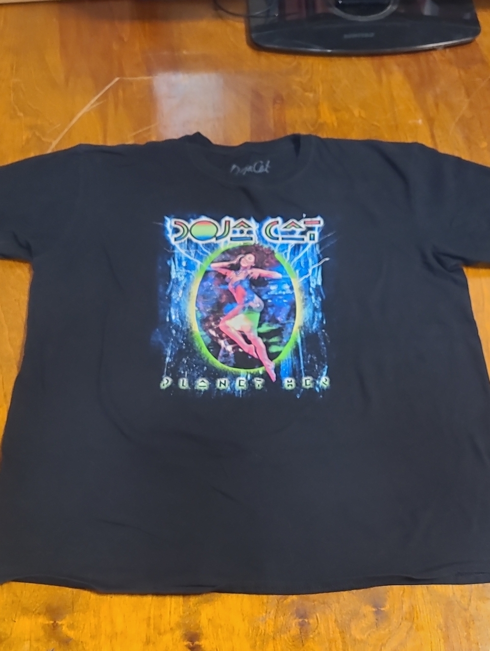 Black Graphic Short Sleeve Tee with Neon Dancer Artwork
